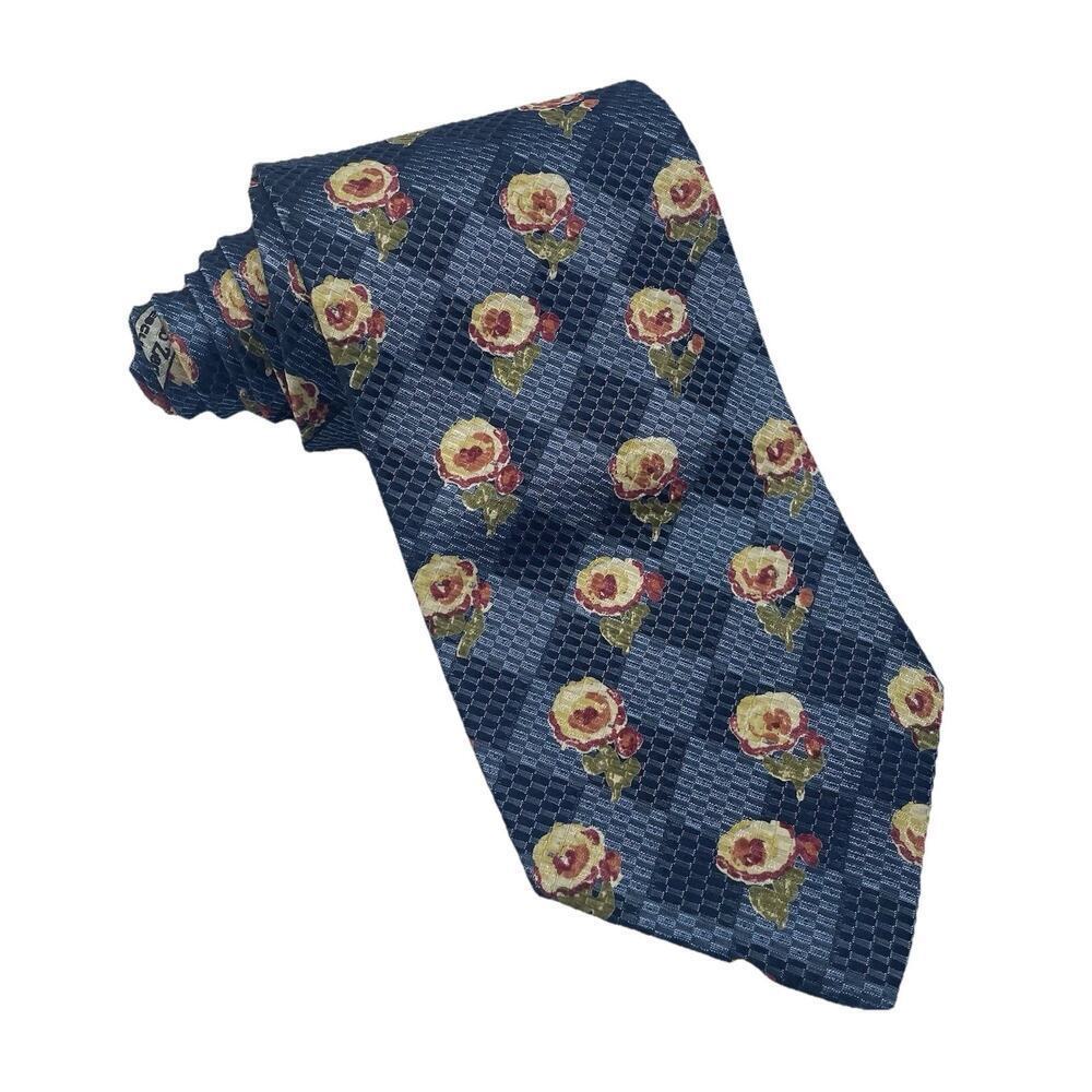 Ermenegildo Zegna 100% Silk Necktie Blue Multicolor Floral Business Career Italy